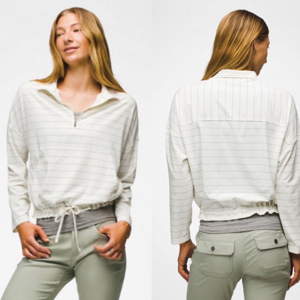 prAna Railay Series Pullover White Striped Quarter Zip Jacket Large